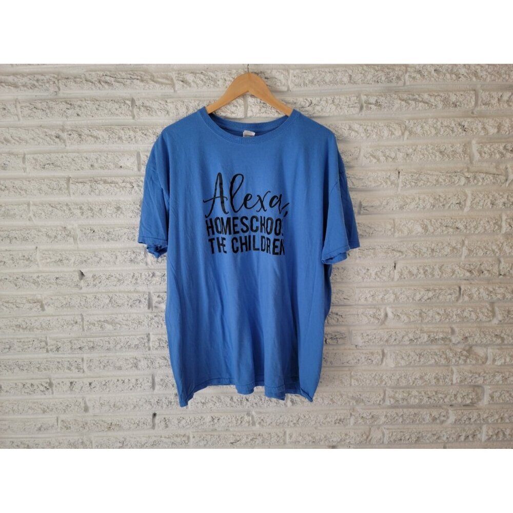 Gildan Women's 3XL Blue T-Shirt Short Sleeve Cotton Plus Size Homeschool NOV198E